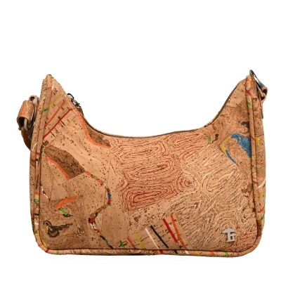 Mala de ombro em cortiça com padrão multicolorido abstrato