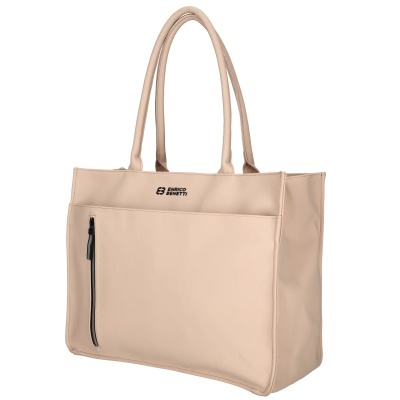 Mala de mão beje com alças e bolso frontal