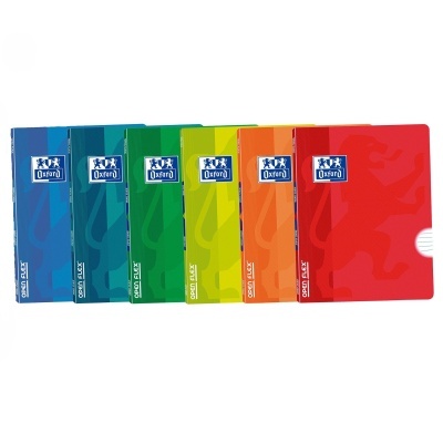 Seis pastas Oxford coloridas em azul, verde, amarelo, laranja e vermelho com logotipo