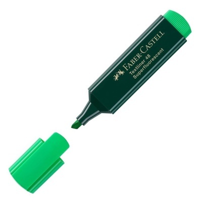 Marcador de texto verde fluorescente FABER-CASTELL com tampa removida