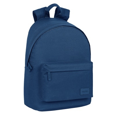 Mochila azul com bolso frontal e alças acolchoadas