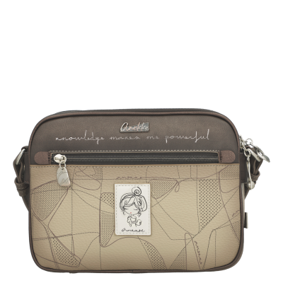 Mala de ombro Anekke castanha e bege com padrões abstratos e zipper