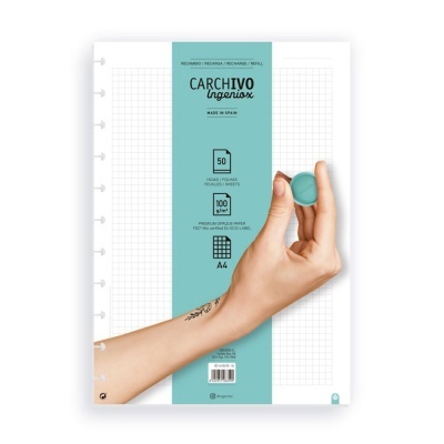 Bloco de folhas quadriculadas A4 para fichário com embalagem azul claro