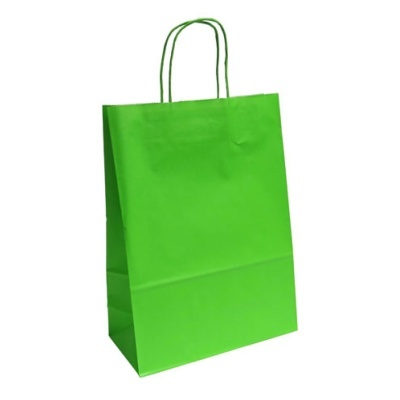Saco de papel verde com alças de corda