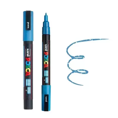 Caneta marcador azul POSCA Uni com tampa e traço ondulado
