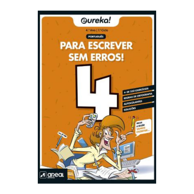 Capa de livro escolar para o 4.º ano, cor laranja com texto e ilustração
