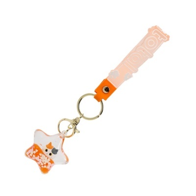 Chaveiro estrela com gato e tira laranja com texto