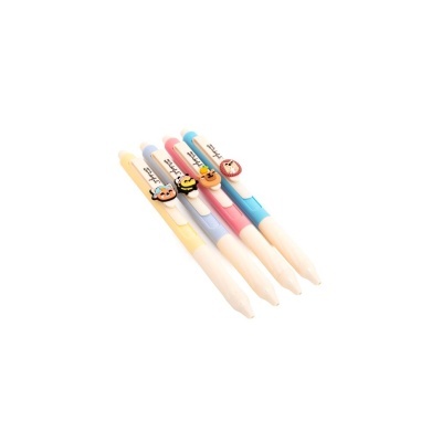 Conjunto de quatro canetas coloridas com figuras de animais no clip