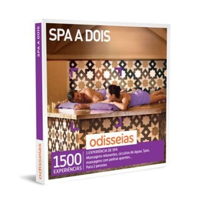 Embalagem do produto SPA A DOIS da odisseias com imagem de duas pessoas em massagem num spa.