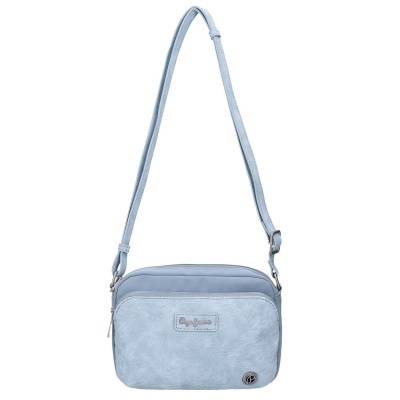 Mala de ombro azul claro com alça ajustável e placa metálica Pepe Jeans