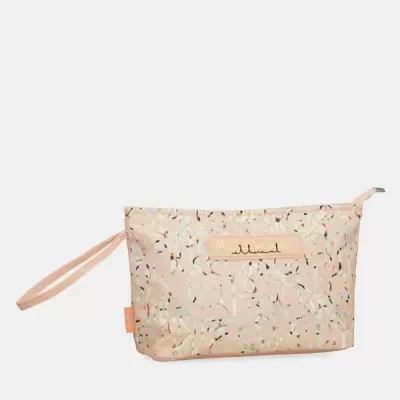 Necessaire cor de rosa claro com padrão abstrato e etiqueta 'silvend'