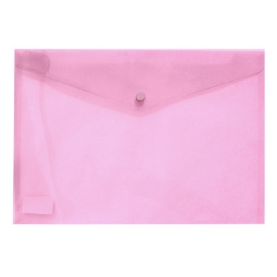 Envelope plástico rosa transparente com fecho de botão