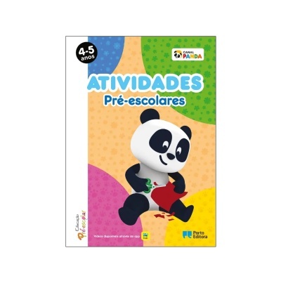 Capa de livro infantil actividades pré-escolares com panda e fundo colorido