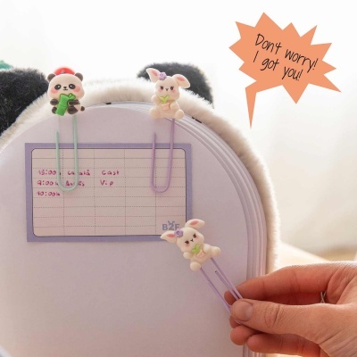 Clipes decorativos de papel com figuras de panda e coelhos em silicone