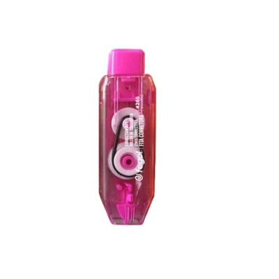 Corretor fita em plástico rosa transparente com tampa rosa