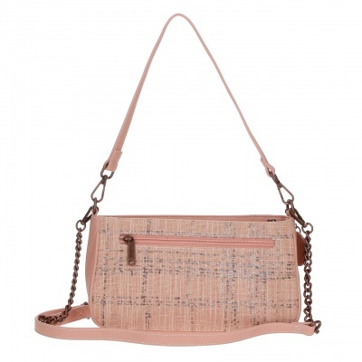 Mala de senhora rosa claro com alças e detalhes metálicos