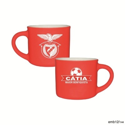 Conjunto de duas canecas vermelhas personalizadas com temas do SLB e nome CÁTIA.