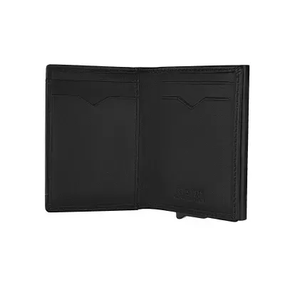 Carteira preta em pele com divisórias para cartões