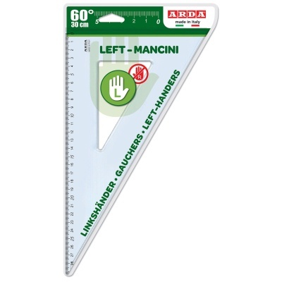 Esquadro transparente de plástico para canhotos 60 graus 30 cm ARDA