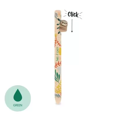 Caneta decorativa com botão de preguiça e decoração floral colorida