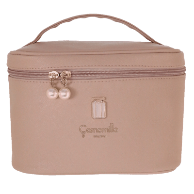 Estojo de maquilhagem rosa claro com fecho de correr e alça