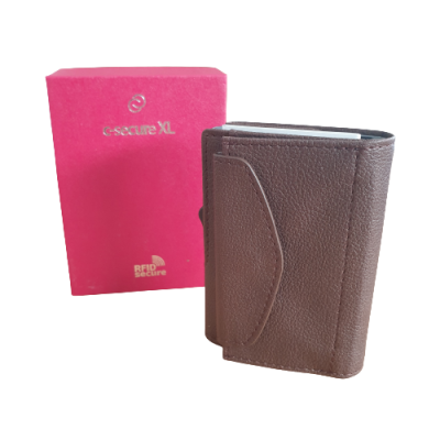 Carteira castanha de couro com caixa vermelha c-secure XL