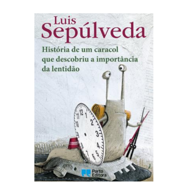 Capa do livro com ilustração de um caracol e relógio