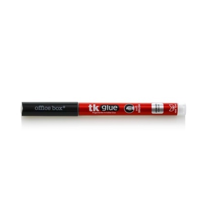 Cola líquida tk glue em tubo vermelho e tampa preta com texto branco e preto
