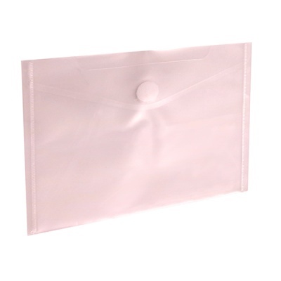 Envelope plástico transparente rosa com fecho de botão