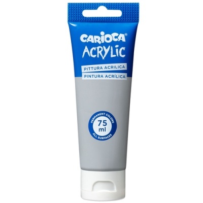 Tubo de tinta acrílica azul e cinza da marca Carioca com 75 ml