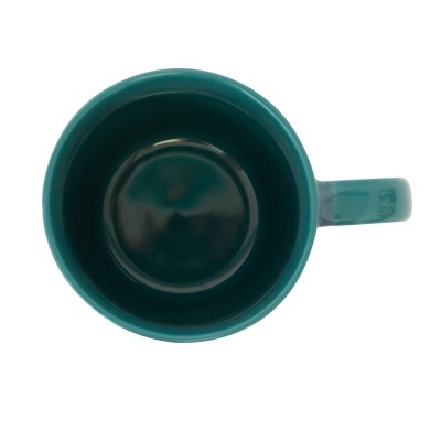 caneca azul-esverdeada vista de cima com asa