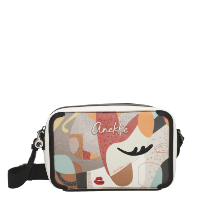 Bolsa pequena colorida abstrata com nome Anekke e alça preta