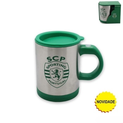 Caneca térmica Sporting Portugal com tampa e pega verdes