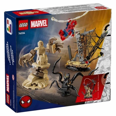 Caixa de LEGO Marvel Spider-Man 76334 com figuras e base temática