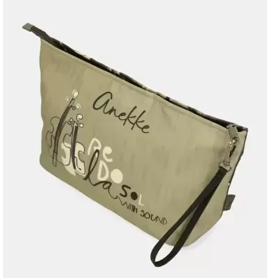Bolsa de mão bege Anekke com desenhos de violinos e texto impresso