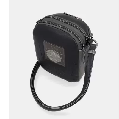 Bolsa pequena preta com alça e fechos de correr