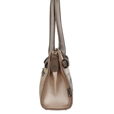 Mala em pele sintética castanho claro vista de lado