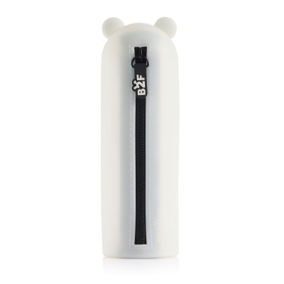 Estojo branco de silicone em forma de urso com fecho preto