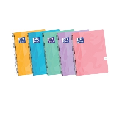 Cinco cadernos espiral coloridos Oxford