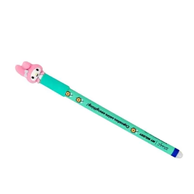 Caneta azul verde com topo personagem rosa e texto MY MELODY