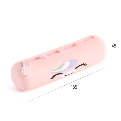 Estojo escolar rosa em silicone com rosto de unicórnio