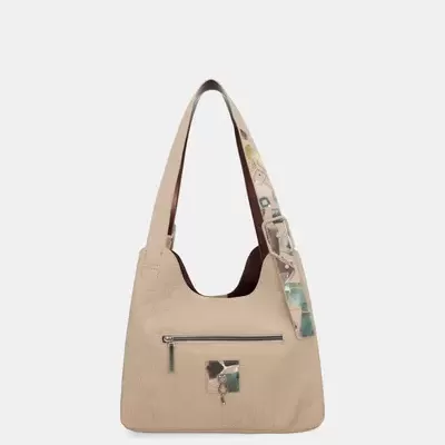 Mala de ombro bege com alça decorada