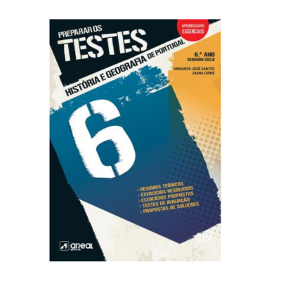Capa de livro escolar 'Preparar os Testes' para História e Geografia de Portugal, 6º ano.
