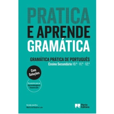 Capa de livro PRATICA E APRENDE GRAMÁTICA verde com texto e selo Com Soluções