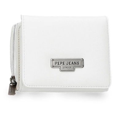 Carteira branca com fecho e placa metálica PEPE JEANS LONDON