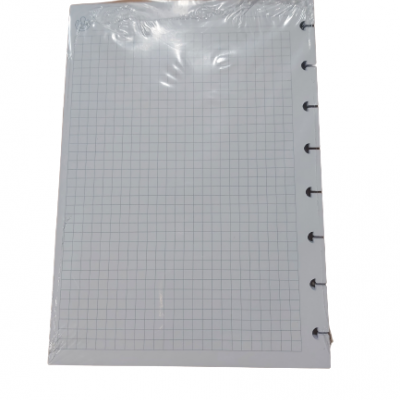 Bloco de papel quadriculado com margens e perfurações