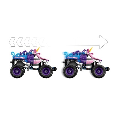 Carro de brinquedo com tema unicórnio e rodas grandes