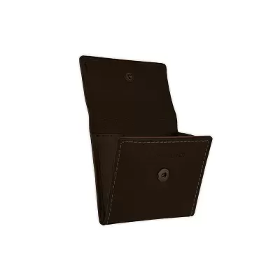 Carteira preta em pele aberta com fecho de pressão