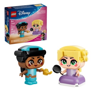 Conjunto LEGO Disney Mini Jasmine & Rapunzel com figuras LEGO e respetiva embalagem