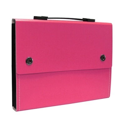 Mala rígida rosa para documentos com dois botões de pressão e pega preta